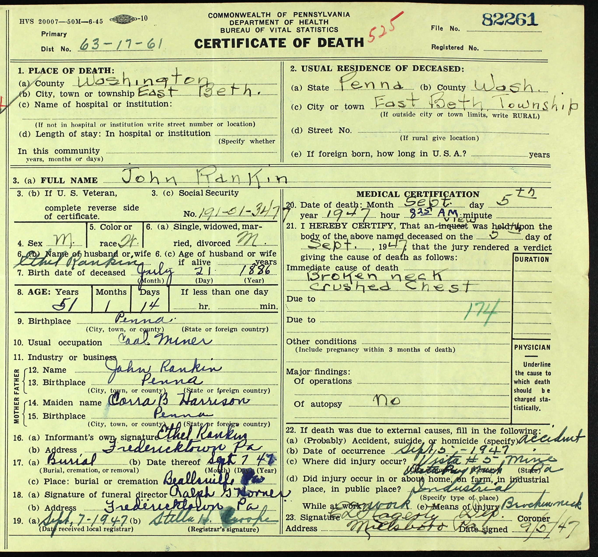 death certificate